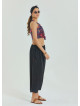 Adjustable Waist Black Women's Summer Trousers with Rope Detail 4583